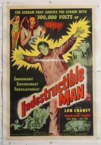 p445 INDESTRUCTIBLE MAN linen one-sheet movie poster '56 Lon Chaney Jr.