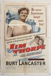 p449 JIM THORPE ALL AMERICAN linen one-sheet movie poster '51 Lancaster