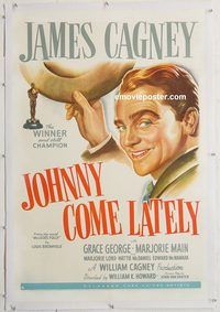 p450 JOHNNY COME LATELY linen one-sheet movie poster '43 James Cagney