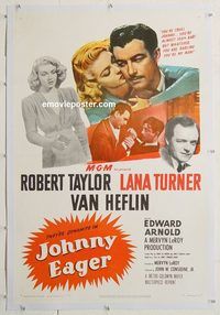 p452 JOHNNY EAGER linen one-sheet movie poster R50 film noir, Lana Turner