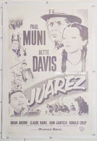 p454 JUAREZ linen one-sheet movie poster R50s Paul Muni, Bette Davis