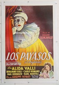 p463 LAUGH PAGLIACCI linen Spanish/U.S. one-sheet movie poster '43 clown!