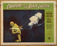 p019 CREATURE FROM THE BLACK LAGOON lobby card #4 '54 wounded!