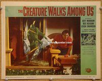 p031 CREATURE WALKS AMONG US lobby card #5 '56 monster attacks!