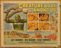 p030 CREATURE WALKS AMONG US title lobby card '56 cool monster art!