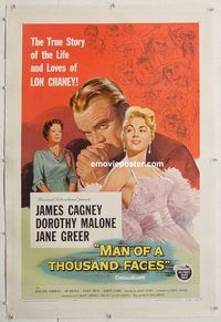 p476 MAN OF A THOUSAND FACES linen one-sheet movie poster '57 James Cagney