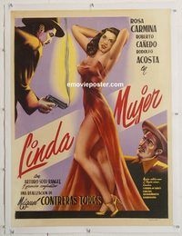 p291 LINDA MUJER linen Mexican '52 sexy woman & gun art!