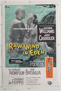 p524 RAW WIND IN EDEN linen one-sheet movie poster '58 Esther Williams