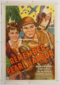 p528 REMEMBER PEARL HARBOR linen one-sheet movie poster '42 Red Barry, WWII