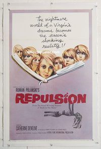 p529 REPULSION linen one-sheet movie poster '65 Roman Polanski, Deneuve