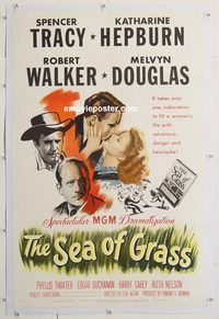 p539 SEA OF GRASS linen one-sheet movie poster '47 Spencer Tracy, Hepburn