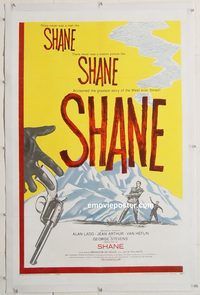 p544 SHANE linen one-sheet movie poster R59 Alan Ladd, Jean Arthur, Heflin