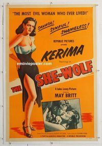 p545 SHE-WOLF linen one-sheet movie poster '52 Kerima, May Britt