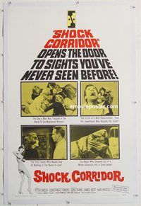 p546 SHOCK CORRIDOR linen one-sheet movie poster '63 Sam Fuller, Towers