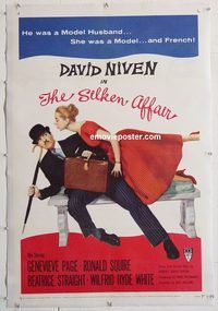 p549 SILKEN AFFAIR linen one-sheet movie poster '56 Niven, Geraldine Page