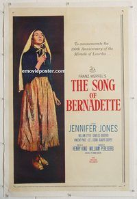 p555 SONG OF BERNADETTE linen one-sheet movie poster R58 Jennifer Jones