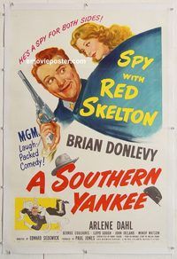 p557 SOUTHERN YANKEE linen one-sheet movie poster '48 Red Skelton, Dahl