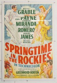 p558 SPRINGTIME IN THE ROCKIES linen one-sheet movie poster '42 Grable