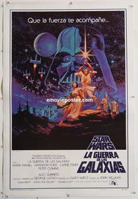 p559 STAR WARS linen Spanish/U.S. 1sh '77 George Lucas classic sci-fi epic, art by Greg & Tim Hildebrandt!