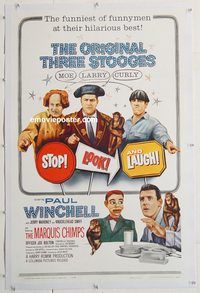 p562 STOP LOOK & LAUGH linen one-sheet movie poster '60 Three Stooges!