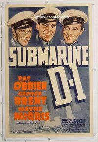 p565 SUBMARINE D-1 linen one-sheet movie poster '37 Pat O'Brien, Brent