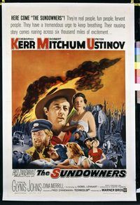 p568 SUNDOWNERS linen one-sheet movie poster '61 Deborah Kerr, Mitchum