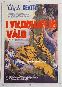 p183 LOST JUNGLE linen Swedish movie poster '34 serial, cool image!