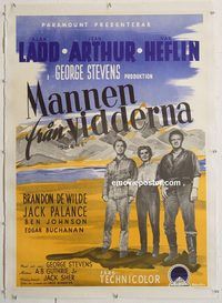 p190 SHANE linen Swedish movie poster '53 Alan Ladd, Jean Arthur