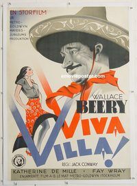 p198 VIVA VILLA linen Swedish movie poster '34 Wallace Beery, Wray