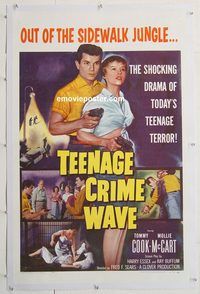 p575 TEEN-AGE CRIME WAVE linen one-sheet movie poster '55 bad girls & guns!