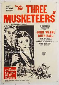 p580 THREE MUSKETEERS linen one-sheet movie poster R30s John Wayne serial