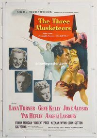 p581 THREE MUSKETEERS linen one-sheet movie poster '48 sexy Lana Turner!