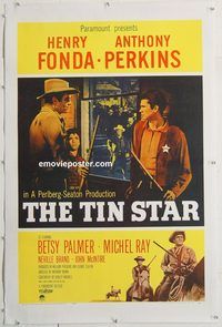 p584 TIN STAR linen one-sheet movie poster '57 Henry Fonda, Anthony Perkins