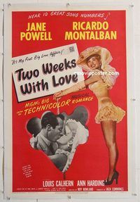 p593 TWO WEEKS WITH LOVE linen one-sheet movie poster '50 Powell, Montalban