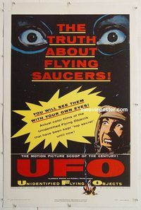 p594 UFO linen one-sheet movie poster '56 cool flying saucer sci-fi!