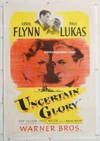 p595 UNCERTAIN GLORY linen one-sheet movie poster '44 Errol Flynn, Lukas