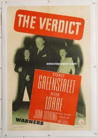 p606 VERDICT linen one-sheet movie poster '46 Peter Lorre, Greenstreet