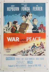 p611 WAR & PEACE linen one-sheet movie poster '56 Audrey Hepburn, Fonda