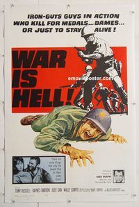 p612 WAR IS HELL linen one-sheet movie poster '64 Tony Russell, Barron