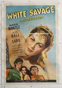 p619 WHITE SAVAGE linen one-sheet movie poster '43 sexy Maria Montez!