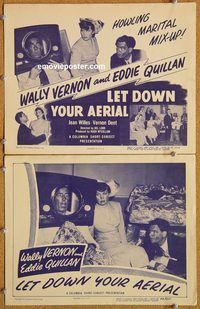 b418 LET DOWN YOUR AERIAL 2 movie lobby cards '49 Wally Vernon, Quillan