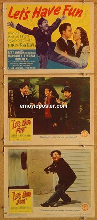 b342 LET'S HAVE FUN 3 movie lobby cards '43 Bert Gordon, Mad Russian!