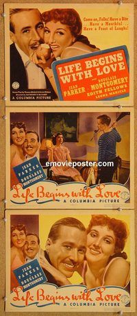 b343 LIFE BEGINS WITH LOVE 3 movie lobby cards '37 Parker, Montgomery