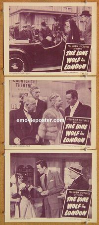 b346 LONE WOLF IN LONDON 3 movie lobby cards '47 Gerald Mohr, mystery!