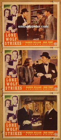 b348 LONE WOLF STRIKES 3 movie lobby cards '40 TNT Warren William!