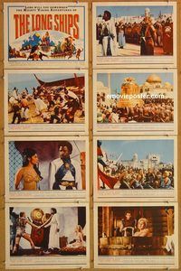 b073 LONG SHIPS 8 movie lobby cards '64 Widmark, Mighty Vikings!