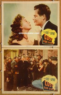 b421 LUST FOR GOLD 2 movie lobby cards '49 Ida Lupino, Glenn Ford