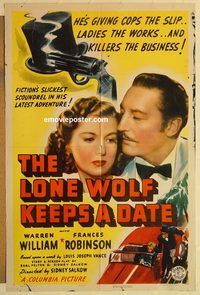 a770 LONE WOLF KEEPS A DATE one-sheet movie poster '41 Warren William