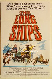 a772 LONG SHIPS one-sheet movie poster '64 Widmark, Mighty Vikings!