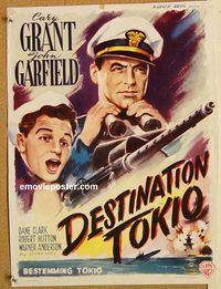 d146 DESTINATION TOKYO Belgian movie poster R50s Cary Grant, Garfield